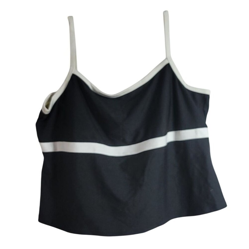 Lands' End Tankini Black Size 22W Swim Crop Top White Trim Shelf Bra Square Neck
